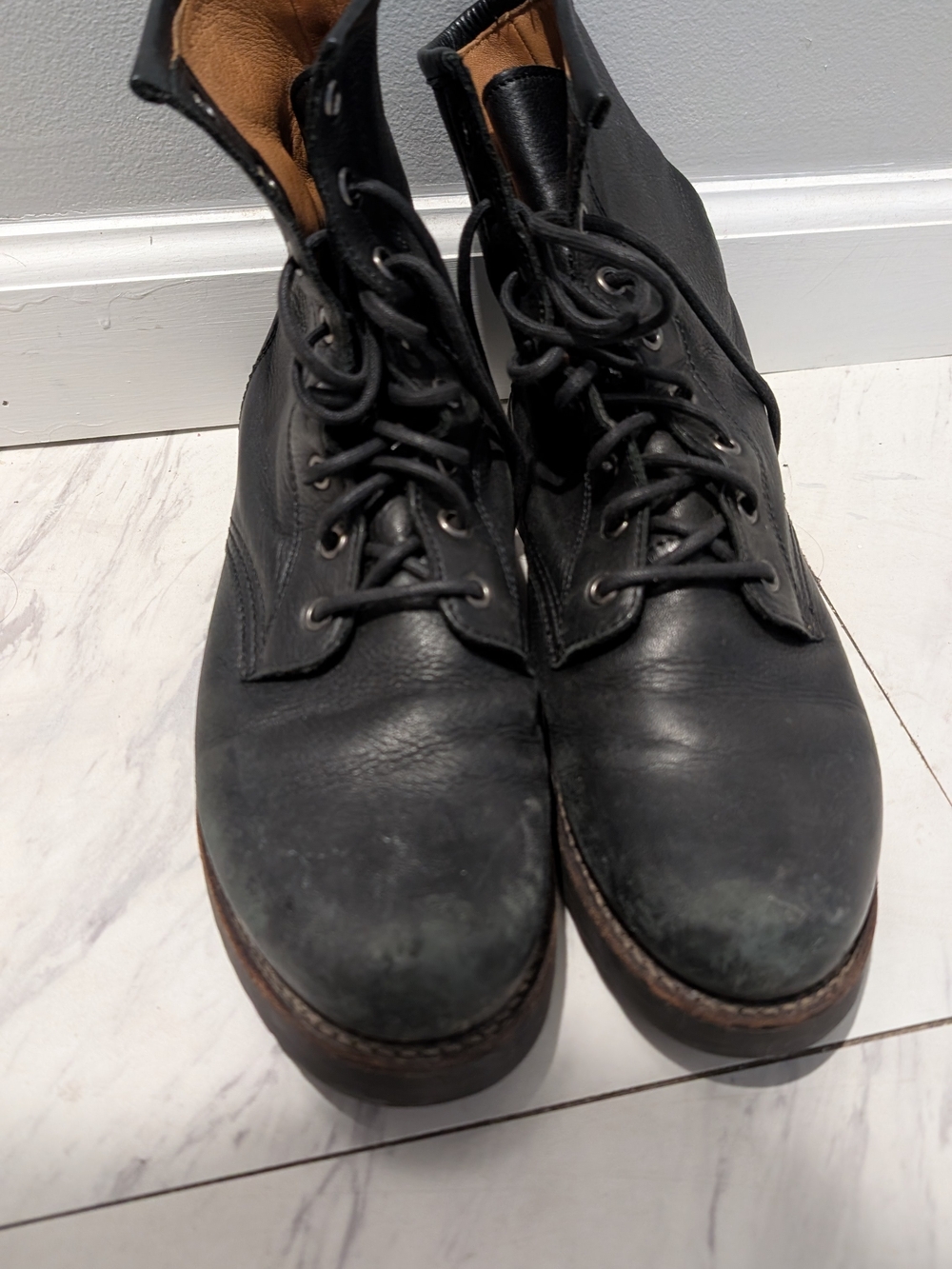 Frye Black Leather Lace-Up Work Boots